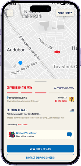 Live delivery tracking map with driver ETA and delivery details